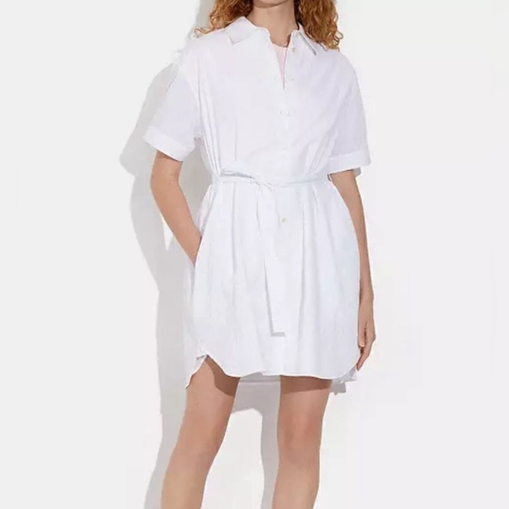 COACH NWT Wrinkled Button-Down Cotton Dress with Pockets